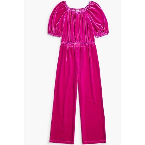 J. Crew Crewcuts Girl's Size 4 Velvet Jumpsuit Romper Pantsuit In Berry $80 NWT - Picture 1 of 13